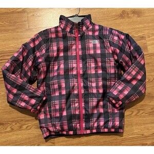 THE NORTH FACE Pink Black Plaid Girls Size 10/12 Jacket Full Zipper